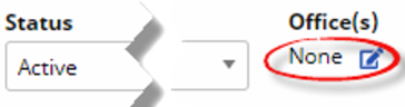 At the right of the image, the Office field displays an indication of no offices, None, with an Edit Icon neighboring the text.